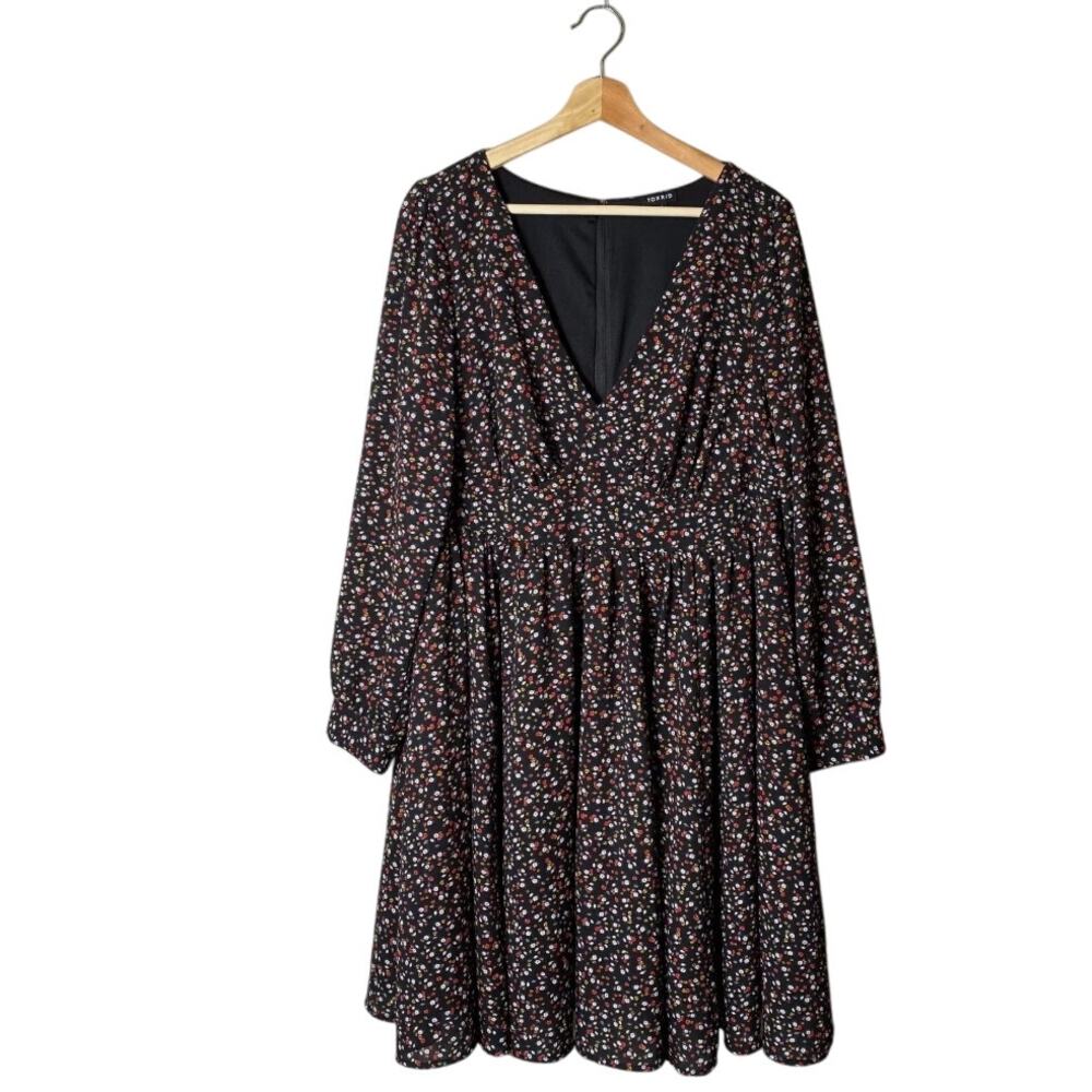 Torrid Women's Balloon Sleeve Floral Print Georgette V-Neck Mini Dress sz 20